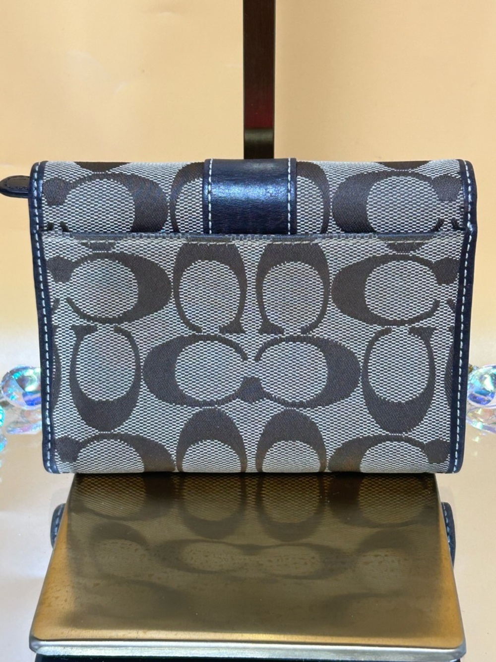 Coach Signature Jacquard Trifold Wallet with Leather Trim Approx. 5.5 x 4” - Picture 15 of 16